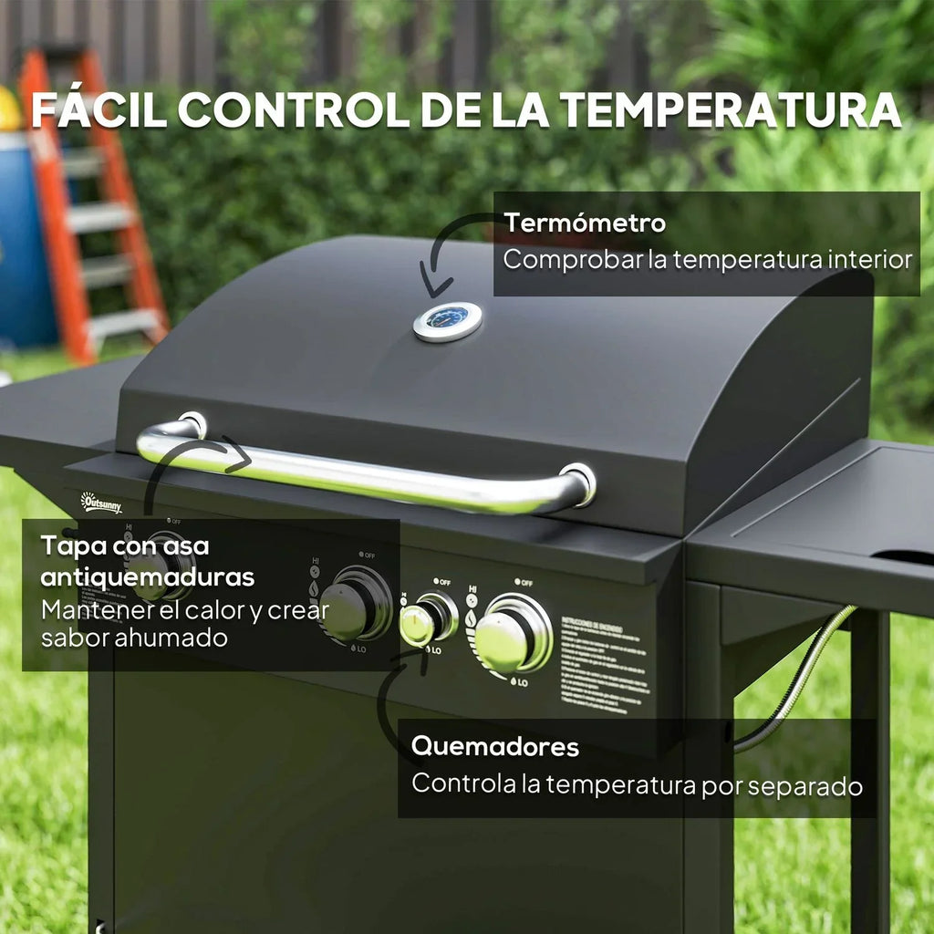 Churrasqueira a Gás de Aço ABS 123x57x98 cm - Outsunny. Preto