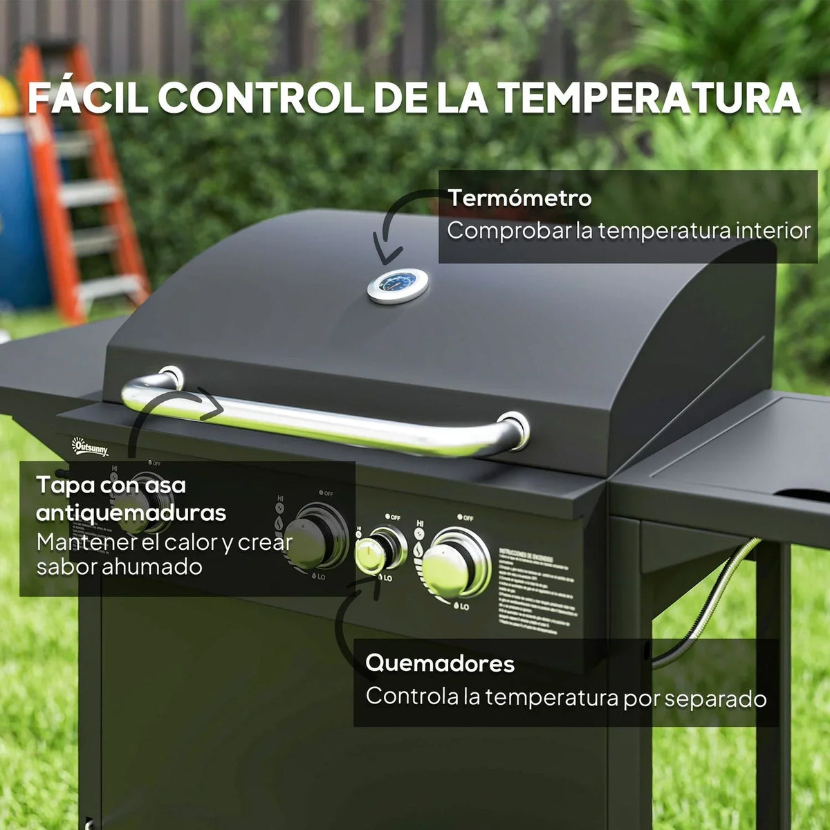 Churrasqueira a Gás de Aço ABS 123x57x98 cm - Outsunny. Preto