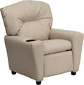 Poltrona Reclinável Infantil Contemporânea Flash Furniture com Porta-Copos, Madeira, Vinil Bege, 66,04 x 53,34 x 53,34 cm