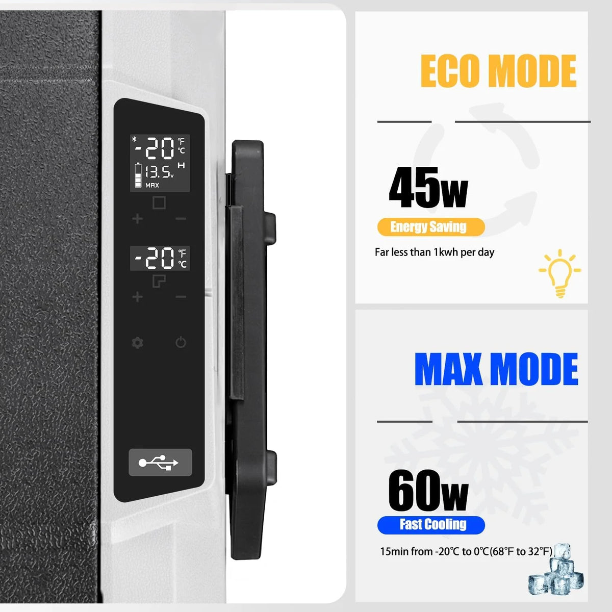 Alpicool T50 50 litros Geladeira portátil 12 V 24 V, pequeno freezer para carro, acampamento, caminhão, barco e tomada com porta USB