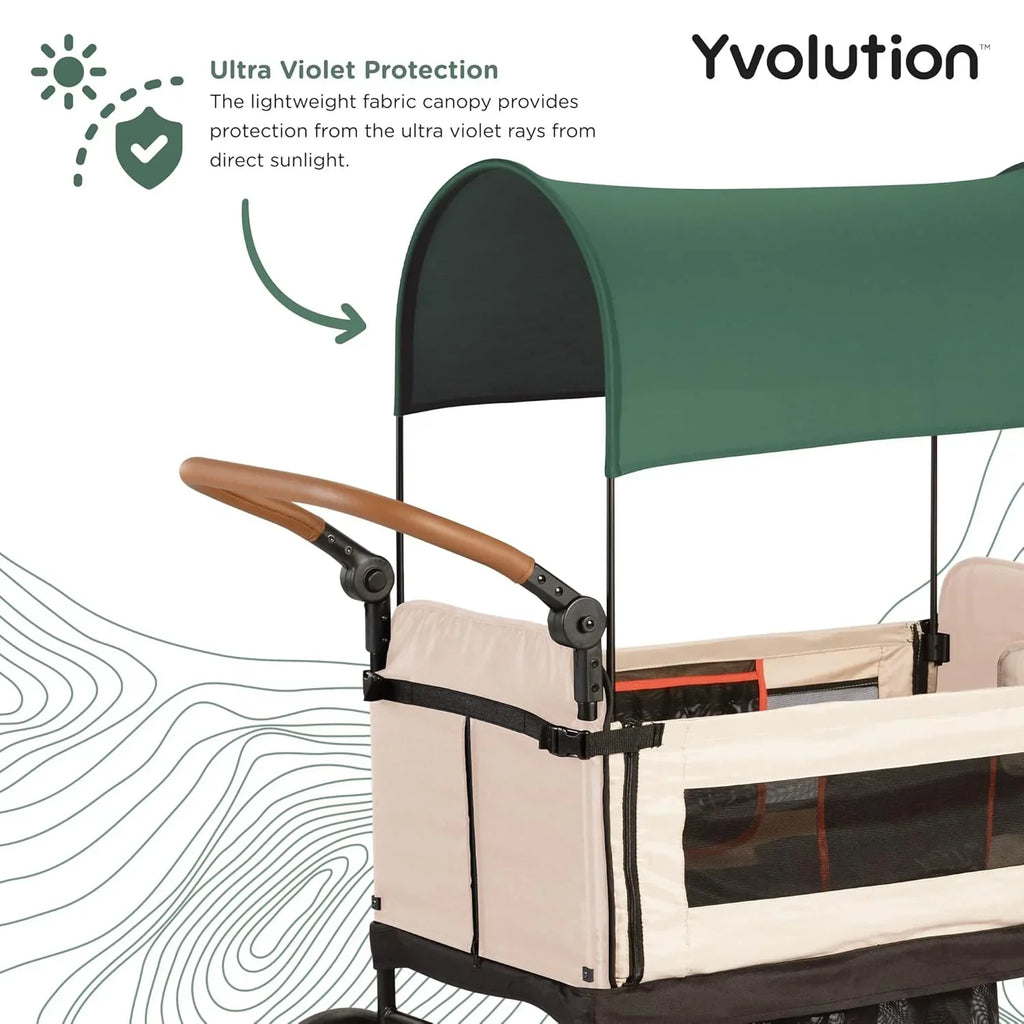Carrinho Dobrável Yvolution Easy com Toldo - Carrinho Dobrável para Crianças, Cargas e Jardim, Carrinho com Abertura Lateral para 2 Crianças, Alça Ajustável de Empurrar e Puxar, Porta Frontal com