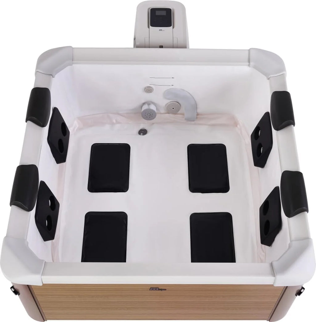 MSPA Banheira de Hidromassagem Oslo Amber – 160 x 160 x 65 cm – Banheira de Hidromassagem Inflável para 6 Pessoas com 120 Jatos de Massagem, 8 Jatos de Hidromassagem, Aquecimento PTC, Luz LED, Desinfecção por Ozono e Tampa