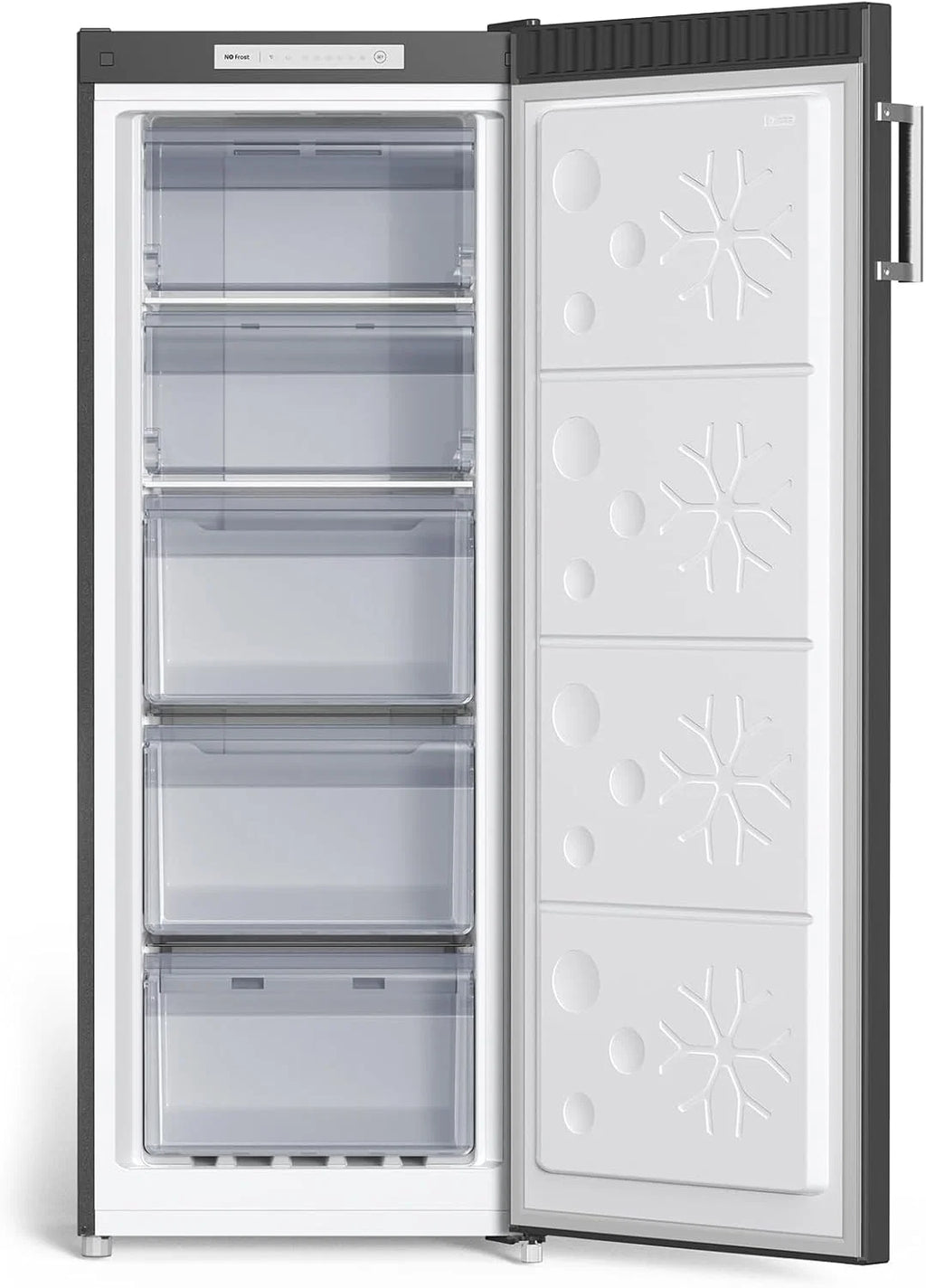 CHiQ Congelador Vertical No frost 166L, FSD166NE4E, Gavetas XL, Controle Eletrônico de Temperatura, Portas Reversíveis, Silencioso, Ice Box, Cor Inox Preto, Classe Energética E