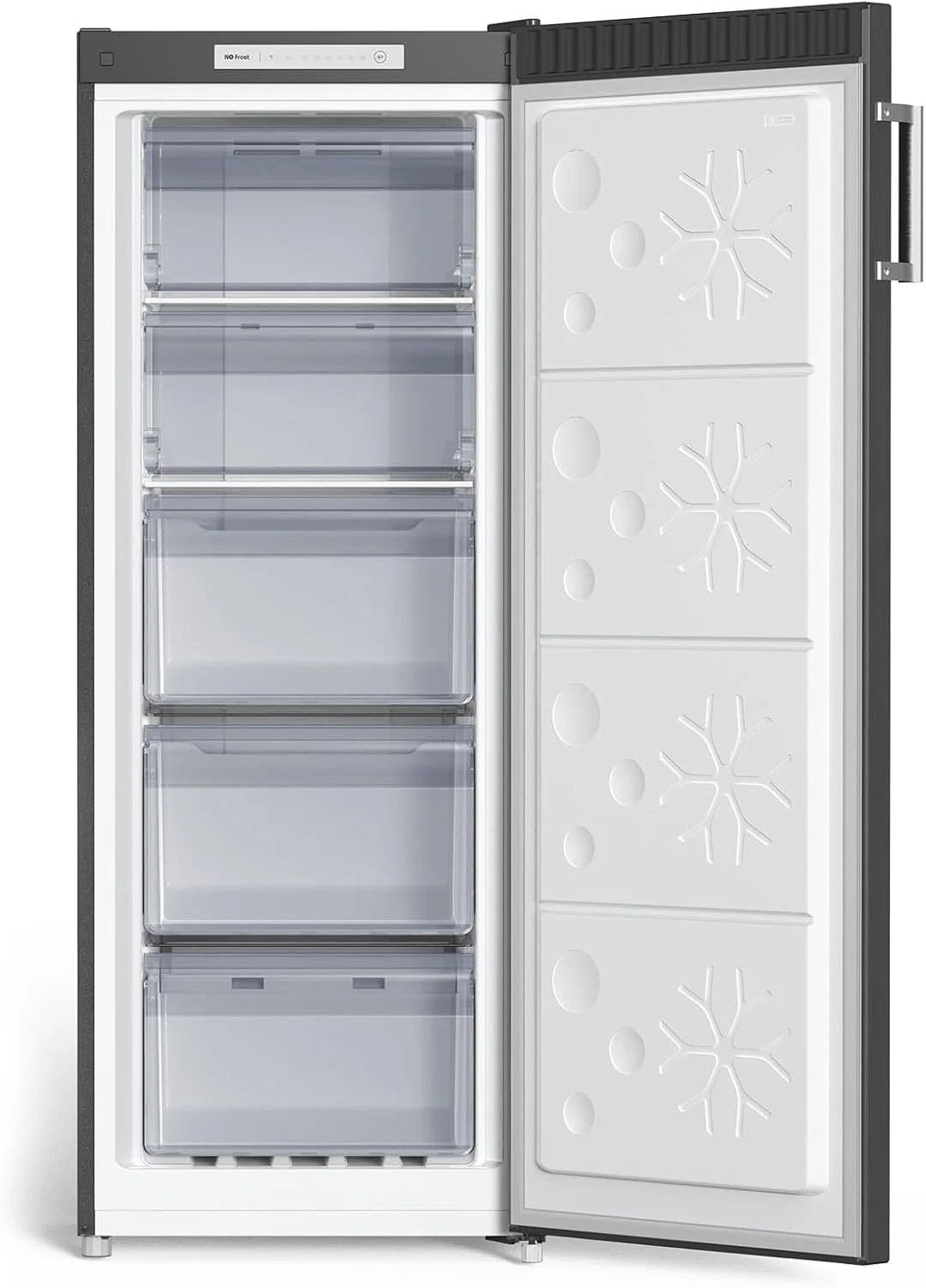 CHiQ Congelador Vertical No frost 166L, FSD166NE4E, Gavetas XL, Controle Eletrônico de Temperatura, Portas Reversíveis, Silencioso, Ice Box, Cor Inox Preto, Classe Energética E