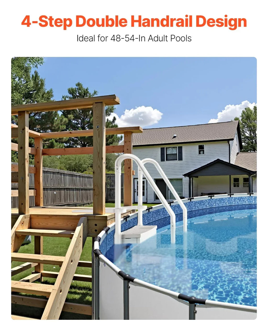 Escada VEVOR para Piscina, 4 Degraus com Corrimãos Duplos e Degraus Antiderrapantes Reforçados, Capacidade de Carga de 181 kg para Piscinas Enterradas e de Superfície, Branco Leitoso, 874 x 810 x 1985 mm