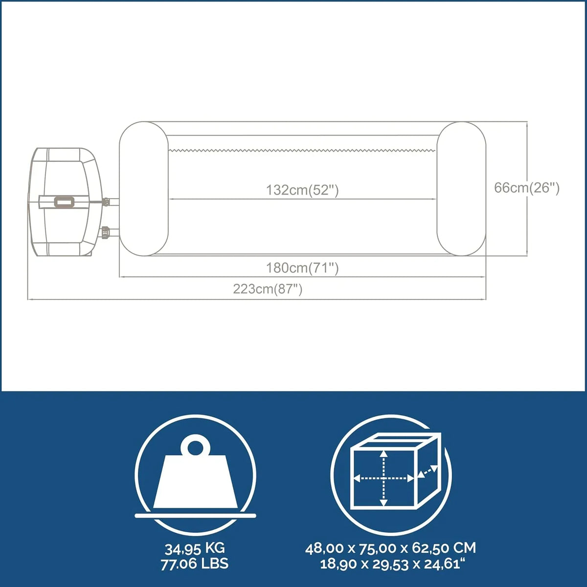 Bestway Lay-Z-SPA 71" x 26"/1,80 m x 66 cm Miami AirJet