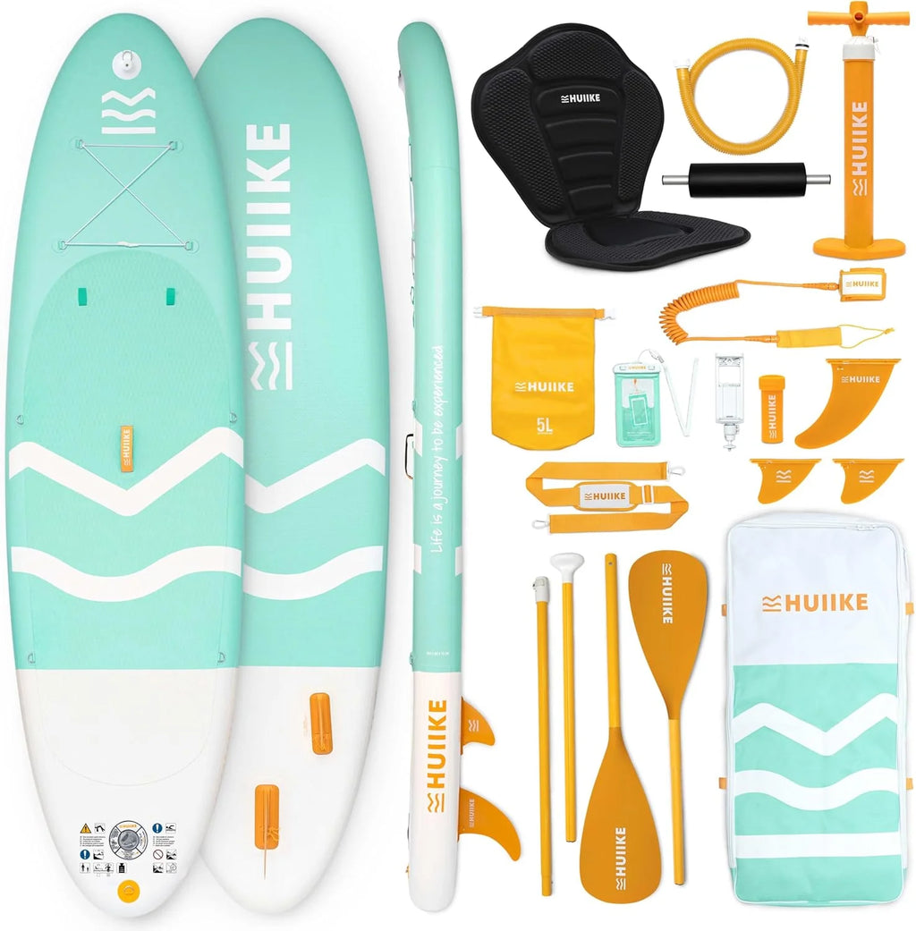 HUIIKE Prancha de Paddle Surf Inflável com Acessórios Inclusos, Remo, Quilhas, Inflador. Stand Up Paddle Board de Grande Estabilidade e Resistência. 305 x 84 x 15 cm, Suporta até 130 kg