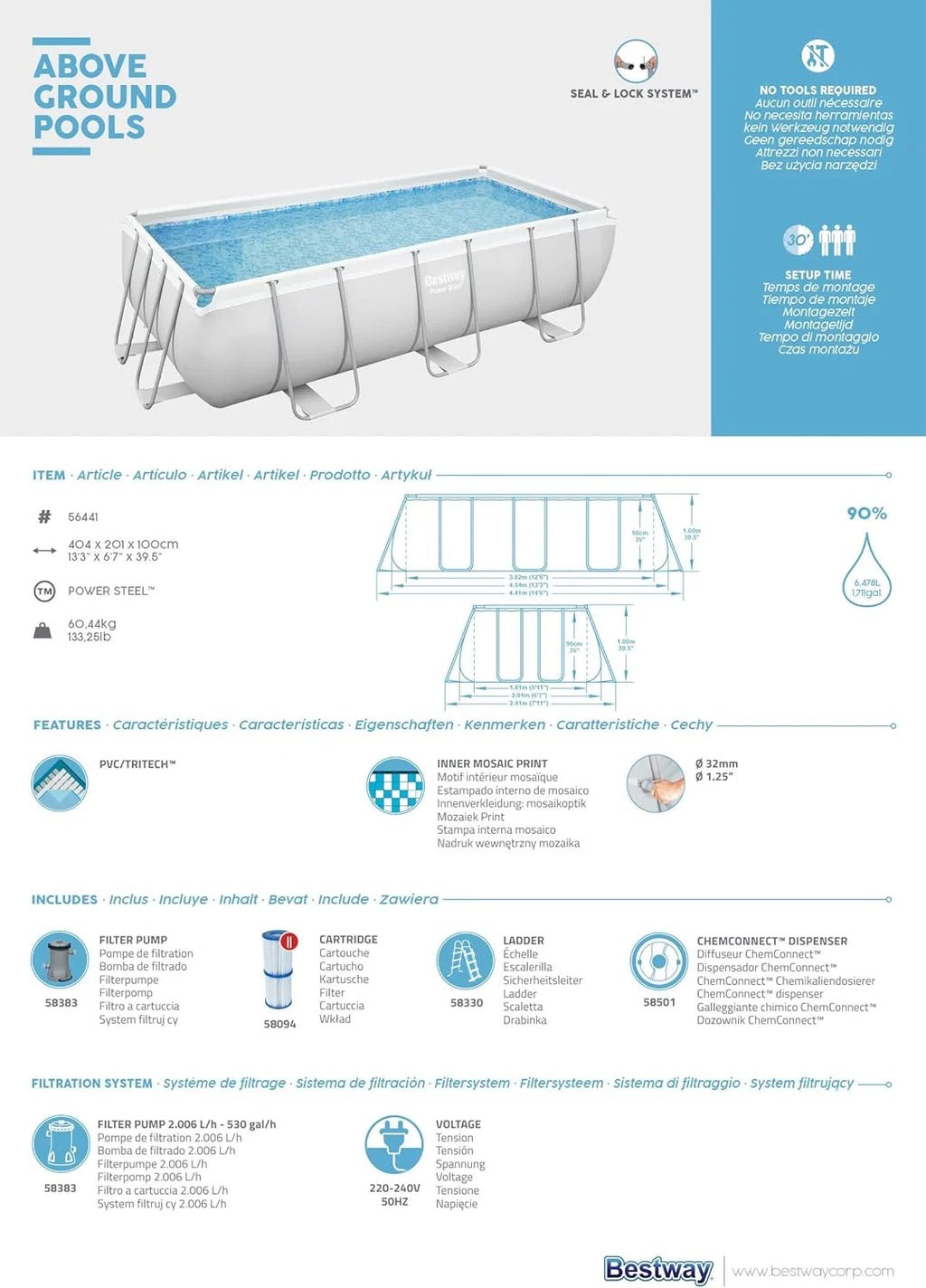 Piscina Retangular Power Steel™ 4.04m x 2.01m x 1.00m