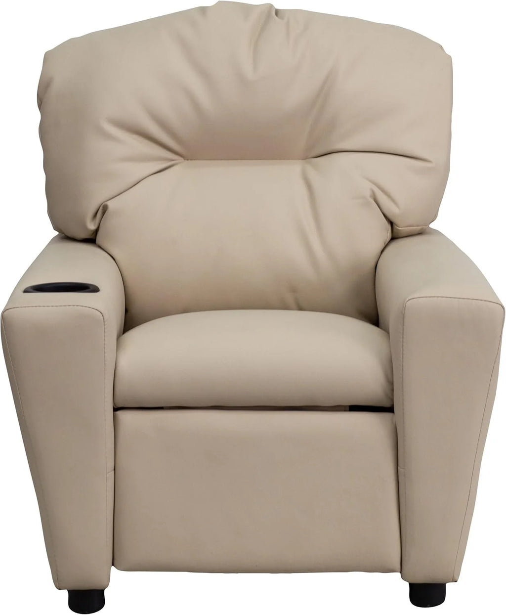 Poltrona Reclinável Infantil Contemporânea Flash Furniture com Porta-Copos, Madeira, Vinil Bege, 66,04 x 53,34 x 53,34 cm