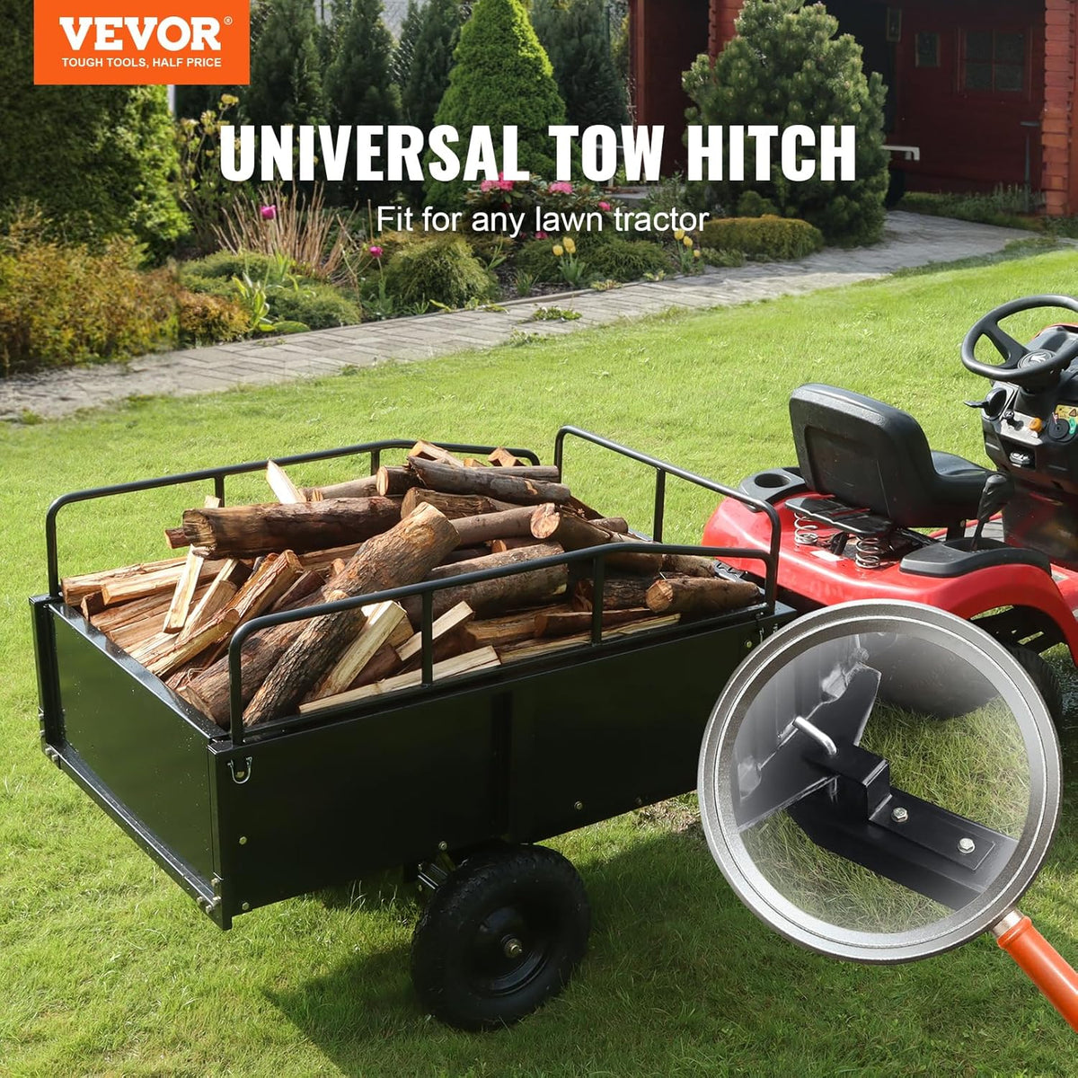 VEVOR Reboque Basculante Capacidade de Carga 340kg Reboque Utilitário de Jardim para Serviço Pesado com Laterais Removíveis Carrinho de Transporte Basculante de 0,4m³ para Trator, Cortador de Grama, ATV, 200x66x76cm
