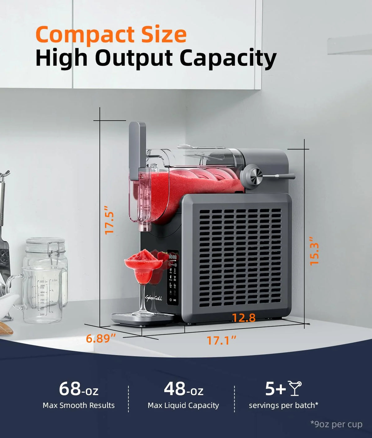 Máquina de Granizado de 2025 com Início Retardado de 24 Horas e Função Manter Frio, Capacidade de 68 oz, Função de Auto-Limpeza, Máquina de Bebidas Geladas com 5 Programas Pré-Definidos, Margaritas Congeladas, Smoothies e Mais