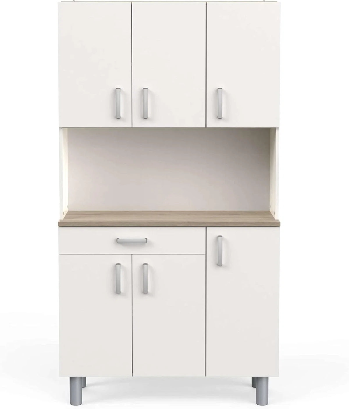 Miroytengo Aparador de Cozinha, Armário de Cozinha, Buffet de Cozinha com 6 Portas Branco e Carvalho Kronberg 101 x 185 cm