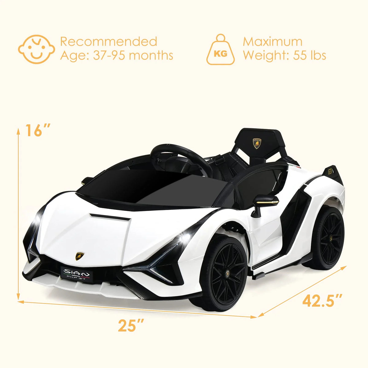 Lamborghini Elétrico Licenciado com Suspensão e Bluetooth