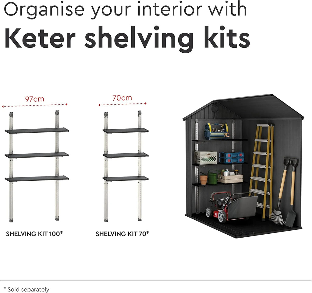 KETER Darwin 4x6 Casa de Jardim, 125.8 x 184.5 x 205 cm e 2.2 m², Piso, Sistema de Ventilação, Porta e Janela, Resistente à Água, Cor Cinza
